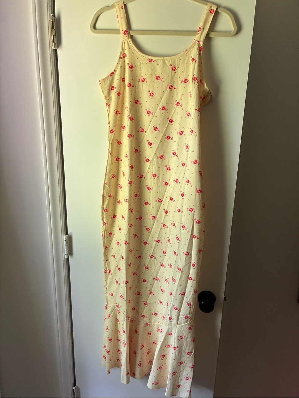 Cream Floral Slip Maxi Dress with Red Rose Print